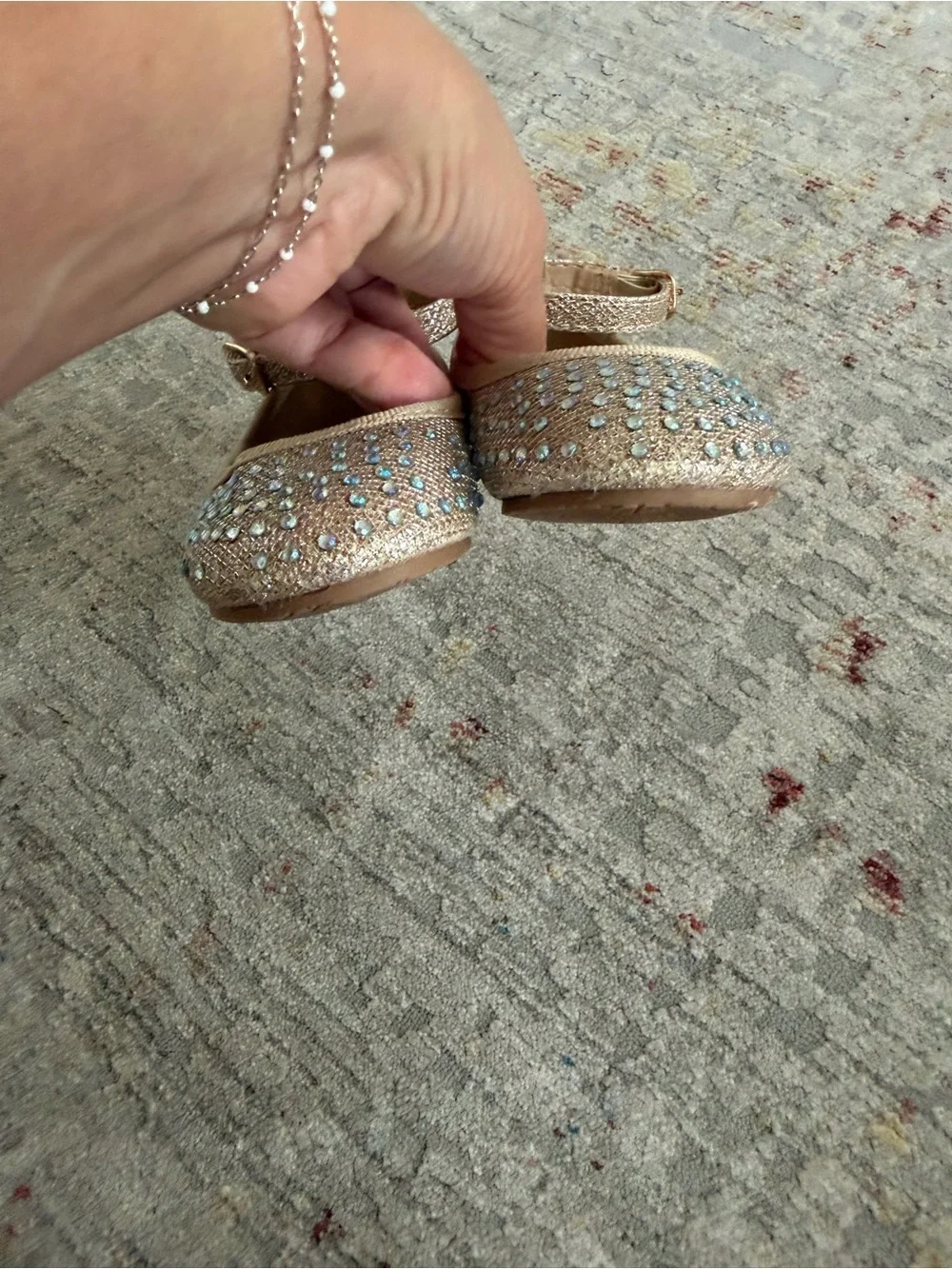 Tahari Girls Size 6 Gold Glitter Rhinestone Mary Jane Dress Shoes